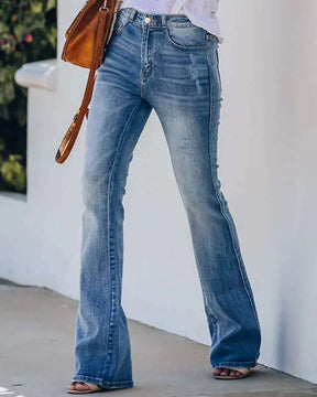 Fashion Street Washed High Elastic Versatile Flared Jeans