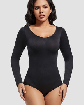 Seamless Crew Neck Long Sleeve Corset Bodysuit Tops Stretch Triangle Jumpsuit