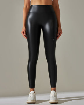 Spliced PU Leather Pants Stretch Tight High Waist Pants