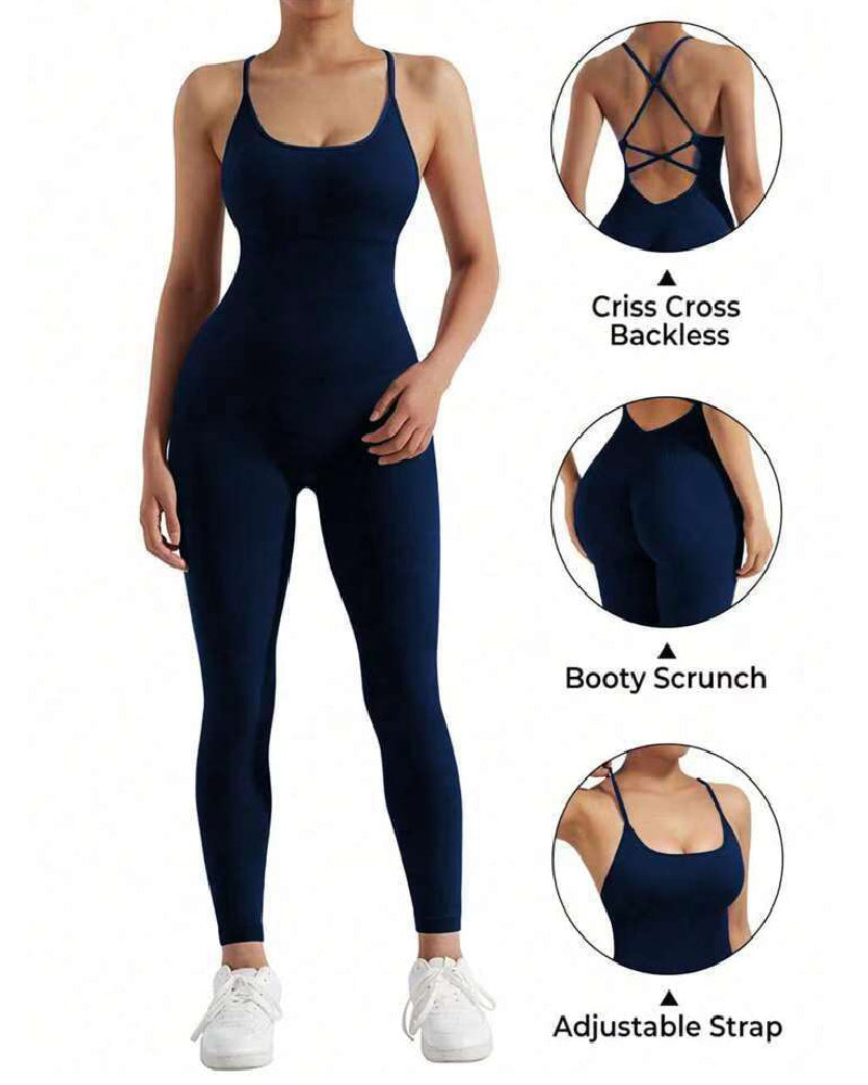 Women's Seamless High Elasticity Cami Sport Jumpsuit Tummy Control One-Piece Romper