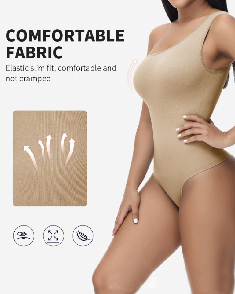 Shapshe® Sexy Ribbed One Shoulder Sleeveless Tank Top Tight Stretch Bodysuit