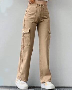 Women's Mid Rise Straight Wide Leg Cargo Jeans Casual Multiple Pockets Pants