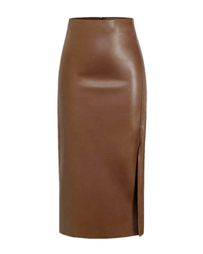 PU Slit Leather Skirt High Waist Zipper Slim Hip Skirt