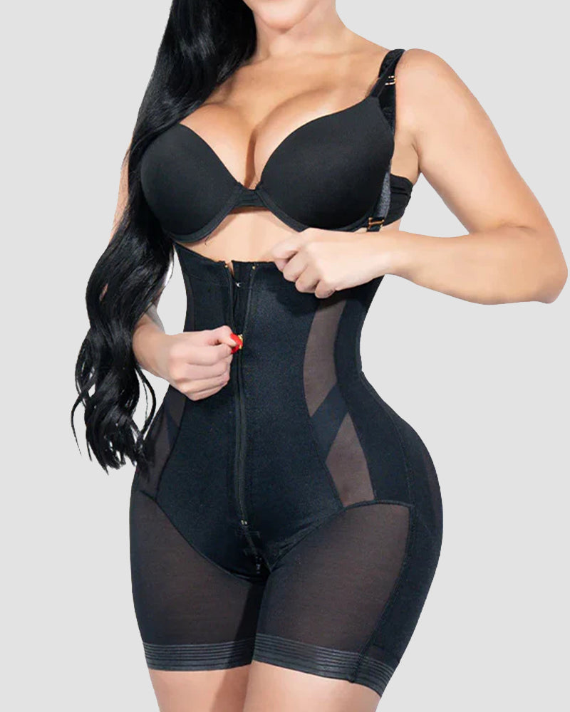 Double Compression Zipper Adjustable Straps Sexy Strap Tummy Control Shorts Shapewear
