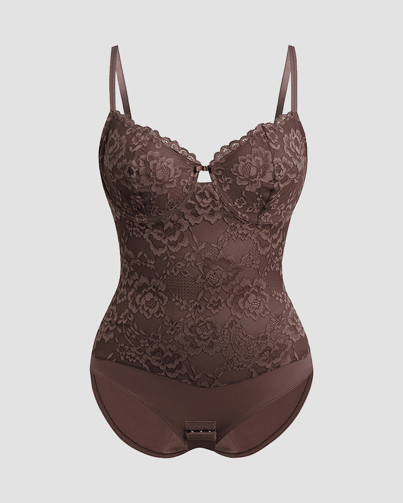 Shapshe® Built In Bra Lace Floral Tummy Tuck Bodysuit