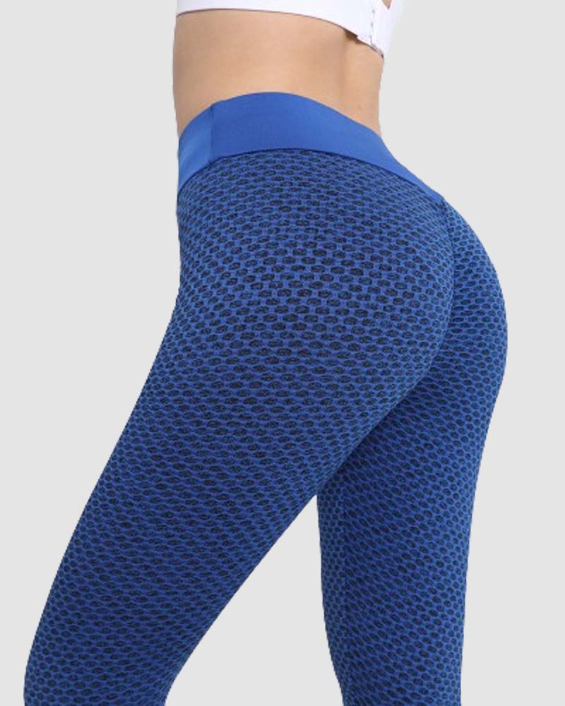 Pantalones de yoga de cintura alta con levantamiento de glúteos y anticelulíticos en forma de panal