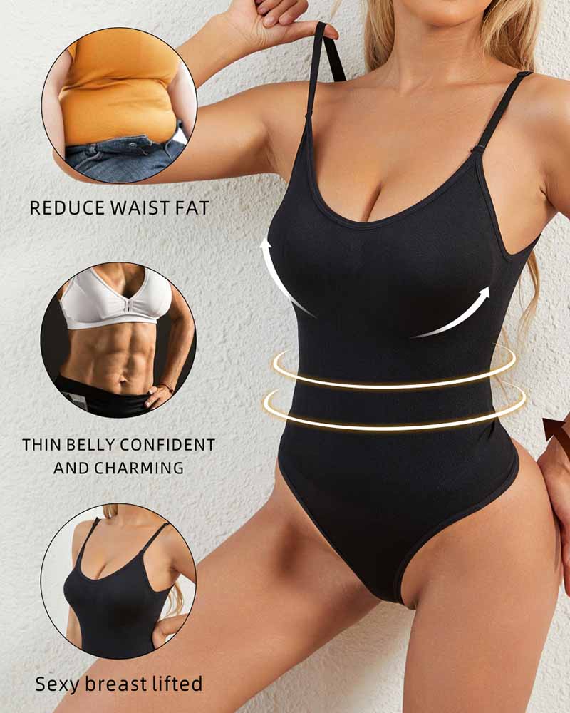 Body moldeador de cuerpo sin costuras con cuello redondo y tanga con control de barriga