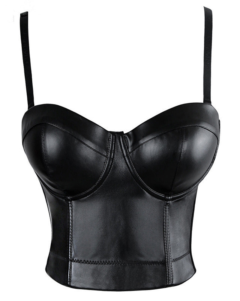 Correas de mujer PU cuero Bustier Crop Top Push Up Corset Top Bra