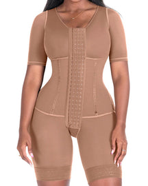 Precise Mid Thigh With Attached Bra & Arms High Compression Tummy Control Full Bodysuit Faja Shapewear