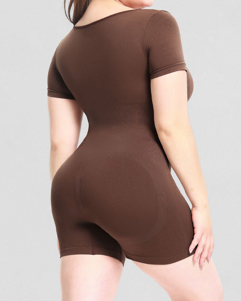 Short Sleeve Crew Neck Jumpsuit Slimming Seamless Butt Lift Body Shaper