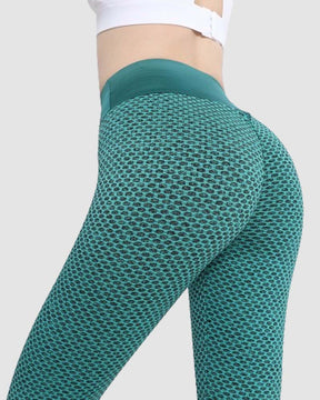 Pantalones de yoga de cintura alta con levantamiento de glúteos y anticelulíticos en forma de panal