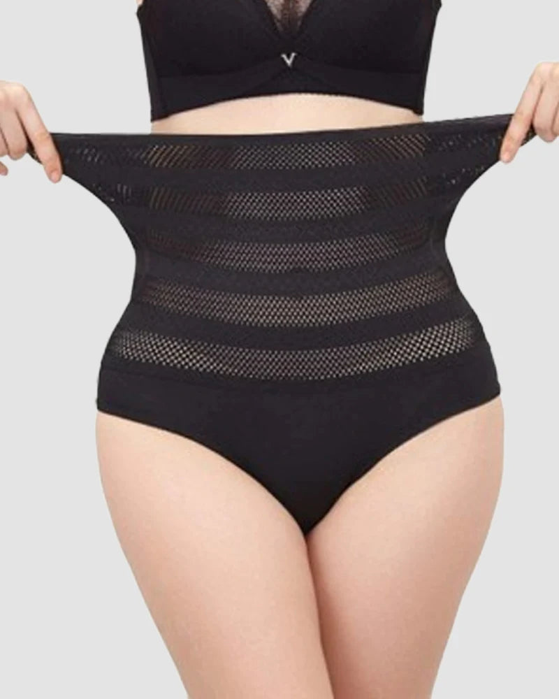 Calzoncillos de malla con control de barriga y estampado de chevrón de talle alto para mujer