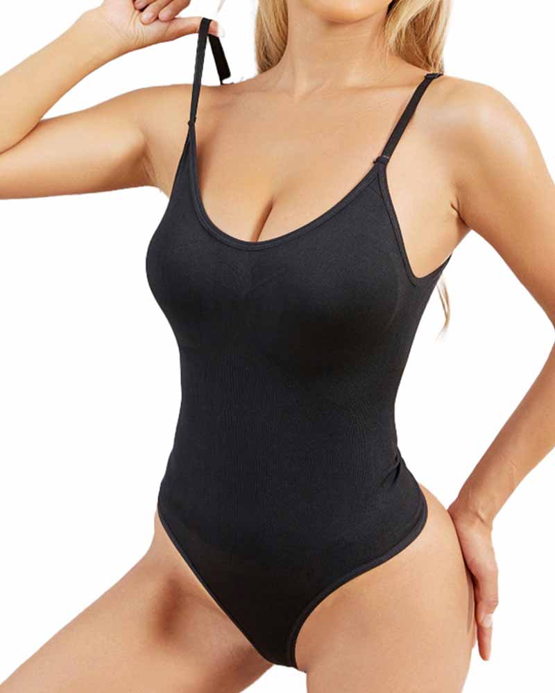 Body moldeador de cuerpo sin costuras con cuello redondo y tanga con control de barriga