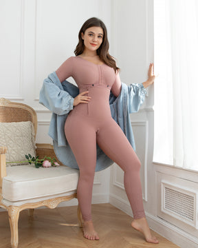 Rosybrown Long Sleeves Full Bust Slimming Firm Full Body Shaper Shapewear