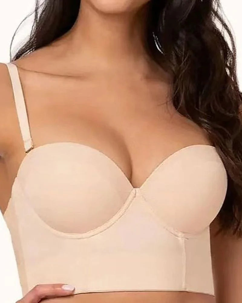 Non-Slip Strapless Bra for Women with Low Back and Long Multi-way Push-up Bra