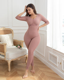 Rosybrown Long Sleeves Full Bust Slimming Firm Full Body Shaper Shapewear