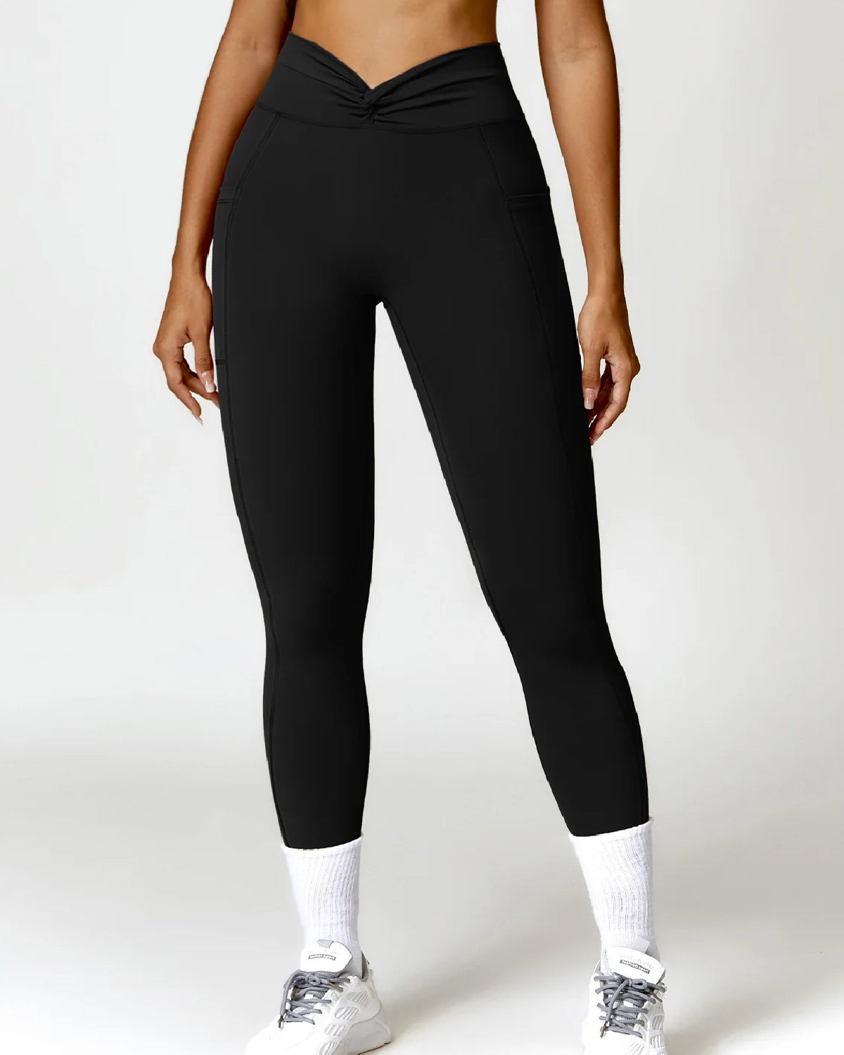 Twisted Waist Quick Drying Hip Lift Leggings With Side Pocket Yoga Pants