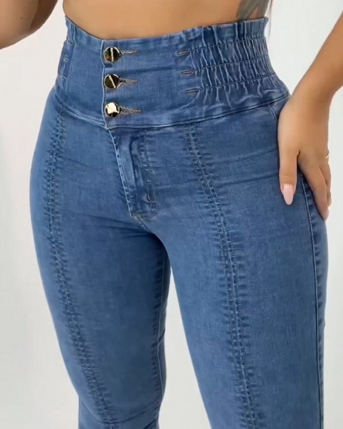 Jeans ajustados con levantamiento de glúteos y cintura alta para mujer