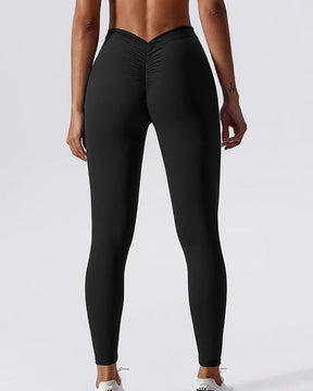 Sculpting V-Back Ruched Leggings Peach Butt Lifting Yoga Pants