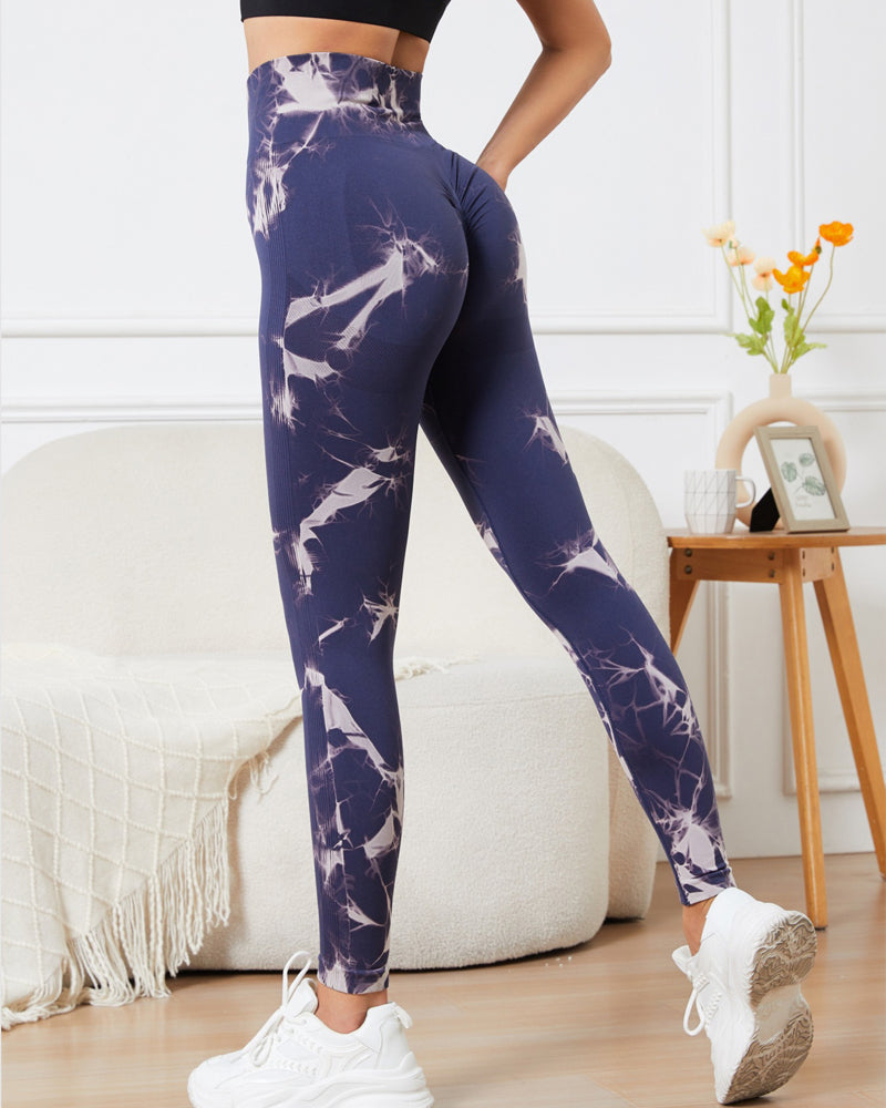 Seamless Tie Dye Leggings For Women High Waisted Tummy Control Fitness Yoga Pants