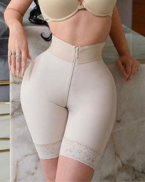 Pantalones cortos con cremallera y levantador de glúteos de doble compresión, pantalones cortos moldeadores de cuerpo sin costuras con almohadillas para glúteos de cintura alta