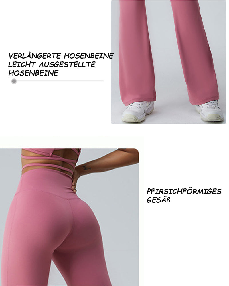 Pantalones bootcut de yoga con control de barriga y levantamiento de cadera cruzada con banda fina para mujer