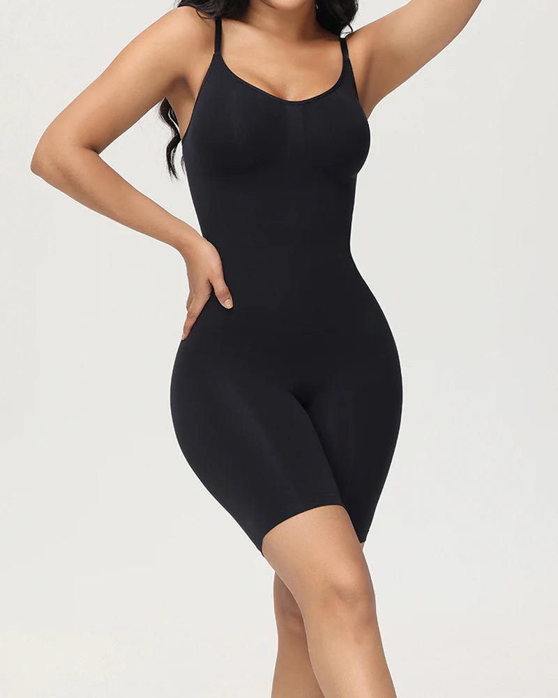 Body Shaper Body acanalado sin costuras con control de barriga a mitad del muslo