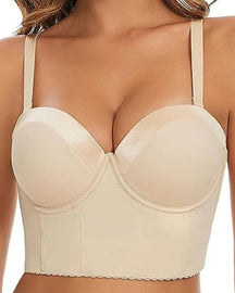 Non-Slip Strapless Bra for Women with Low Back and Long Multi-way Push-up Bra