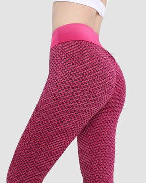 Pantalones de yoga de cintura alta con levantamiento de glúteos y anticelulíticos en forma de panal