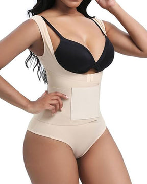 Women Low Back Tummy Control Thong Bodysuit Shapewear with Reinforced belt