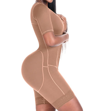 Precise Mid Thigh With Attached Bra & Arms High Compression Tummy Control Full Bodysuit Faja Shapewear