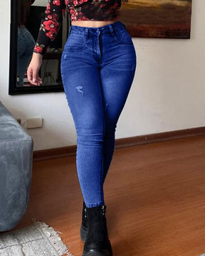 Jeans ajustados con levantamiento de glúteos y control de barriga de mezclilla con cintura alta