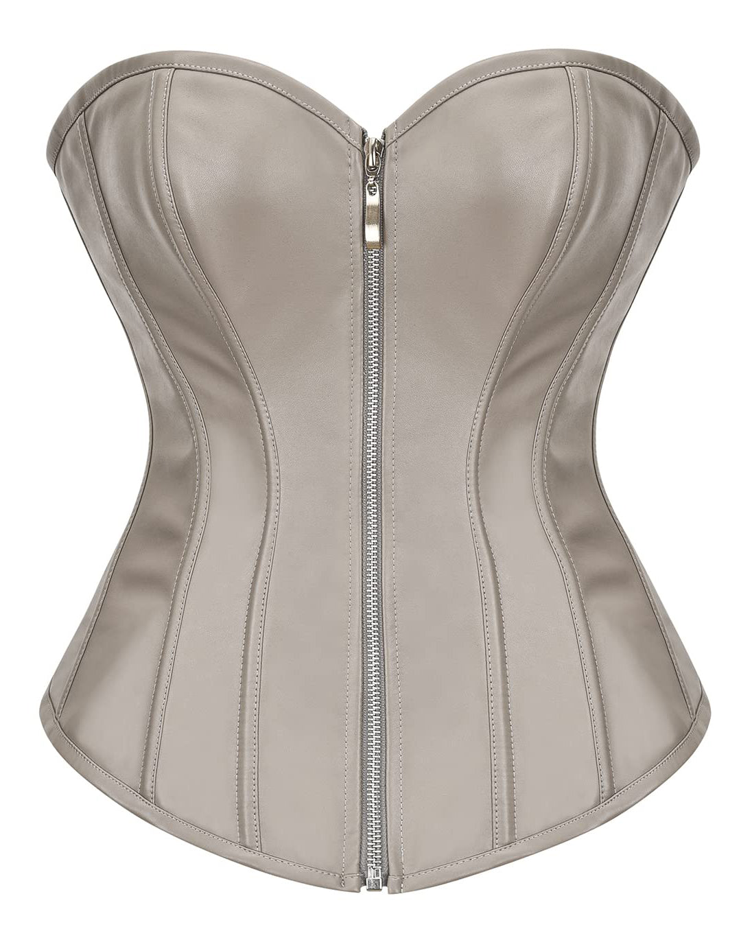 Womens Faux Leather Zipper Front Bustier Corset Top