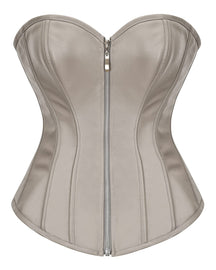 Womens Faux Leather Zipper Front Bustier Corset Top