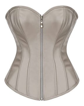 Womens Faux Leather Zipper Front Bustier Corset Top