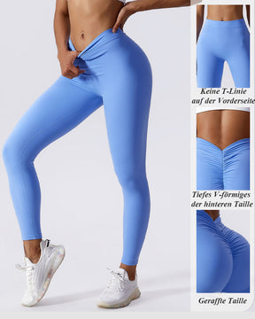 Sculpting V-Back Ruched Leggings Peach Butt Lifting Yoga Pants