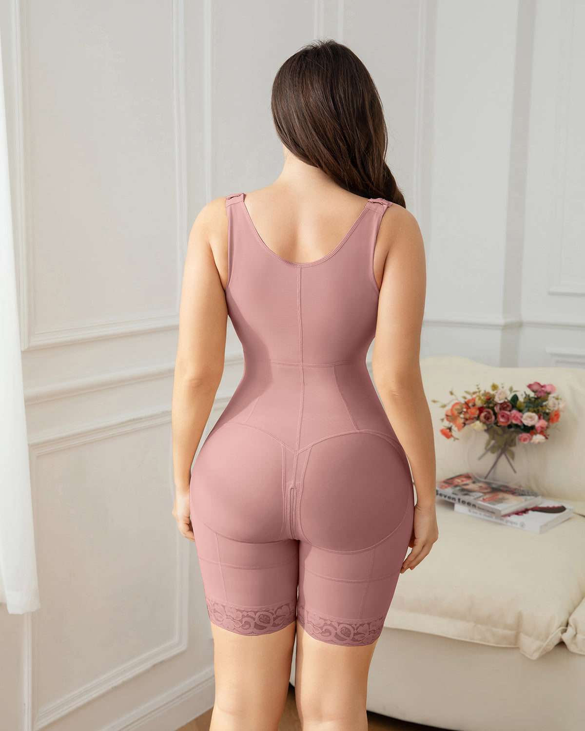 Rosybrown Hook and Eye Tummy Control Butt Lift Full Body Shapewear