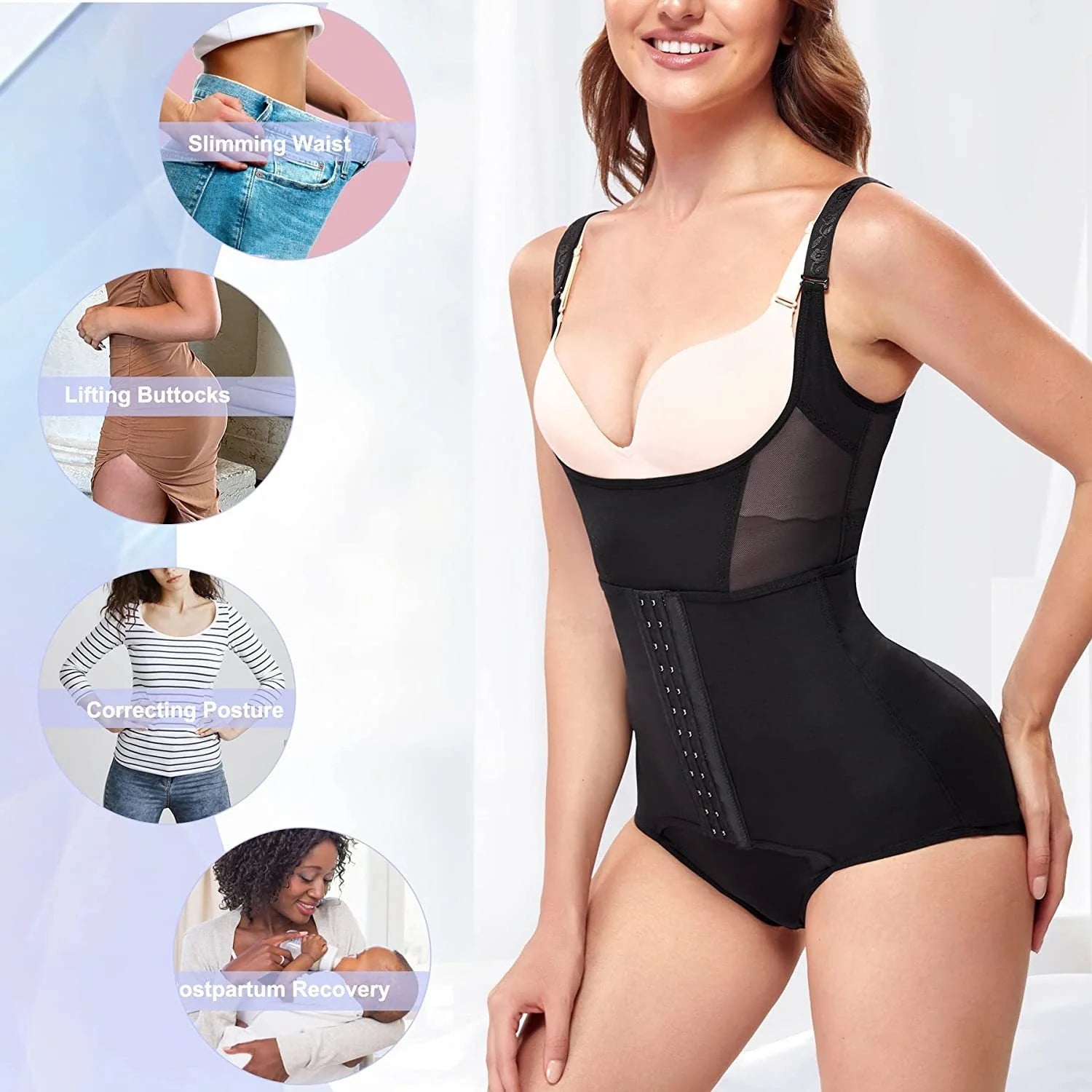 Tummy Control Compression Zipper Open Bust Waist Trainer shapewear