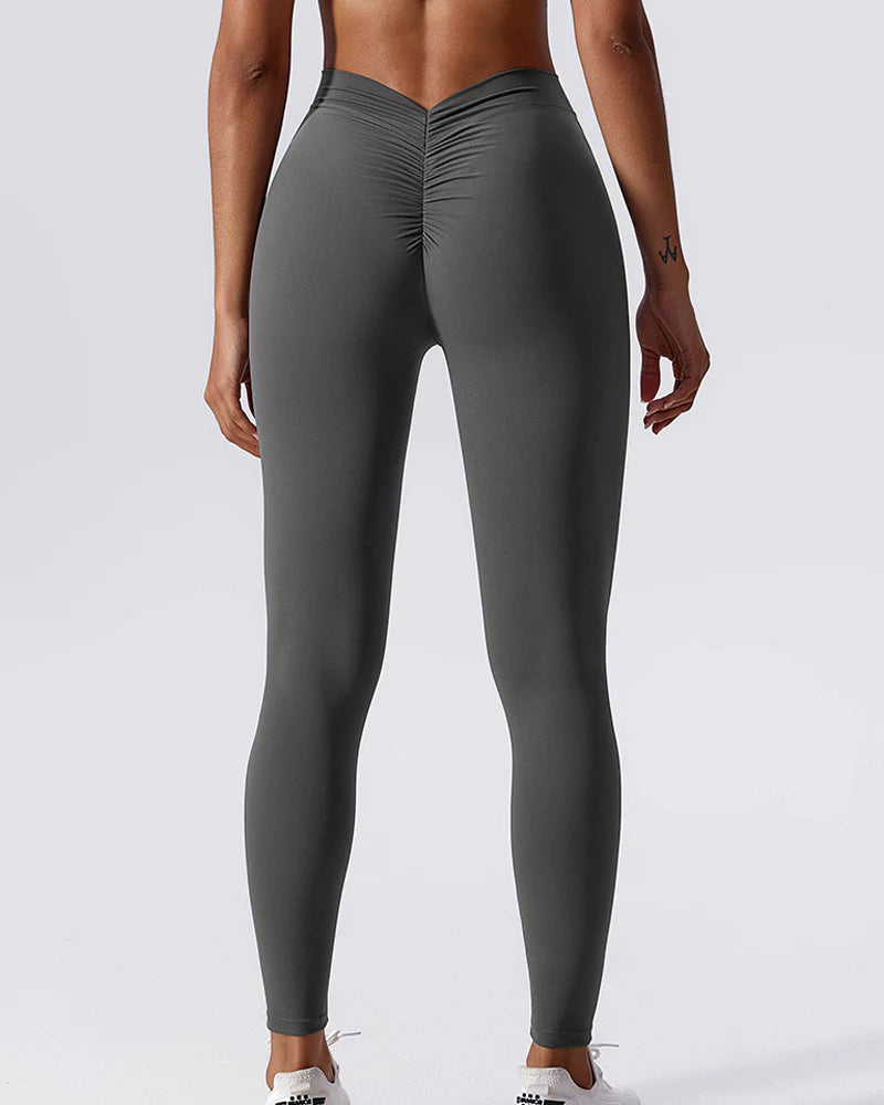 Sculpting V-Back Ruched Leggings Peach Butt Lifting Yoga Pants