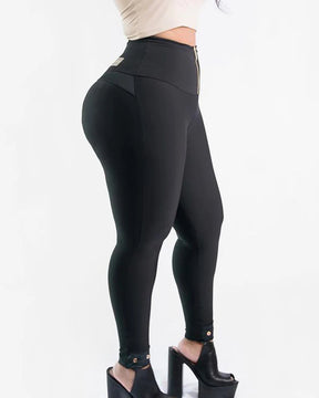 Leggings de cintura alta con control de barriga y levantamiento de glúteos, cómodos pantalones ajustados elásticos y adelgazantes con cremallera