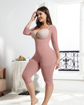 Rosybrown Long Sleeves Open Bust Slimming Firm Full Body Shaper Shapewear