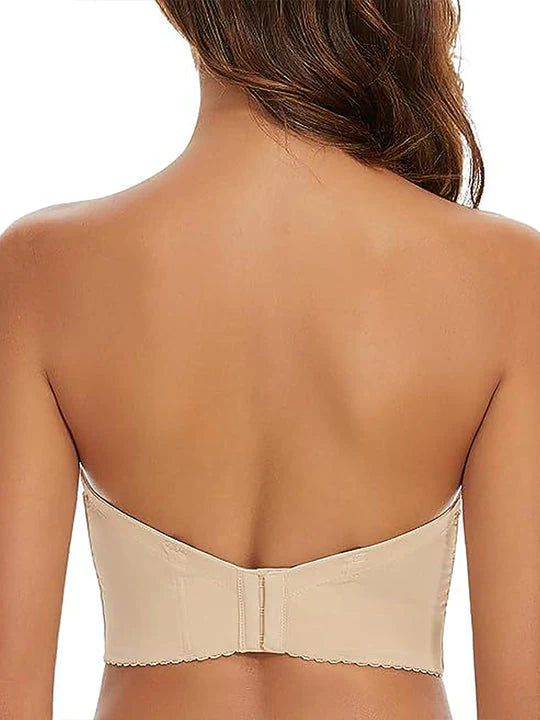 Non-Slip Strapless Bra for Women with Low Back and Long Multi-way Push-up Bra