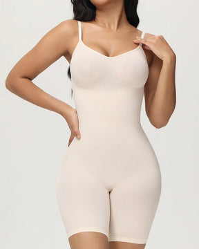 Body Shaper Body acanalado sin costuras con control de barriga a mitad del muslo