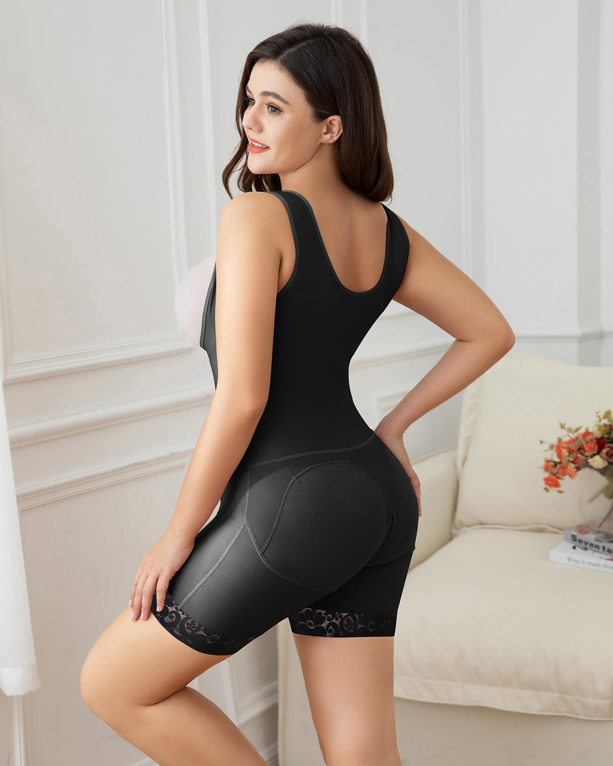 Women Black Slimmer Tummy Tuck Shapewear with Zipper Butt Lifter