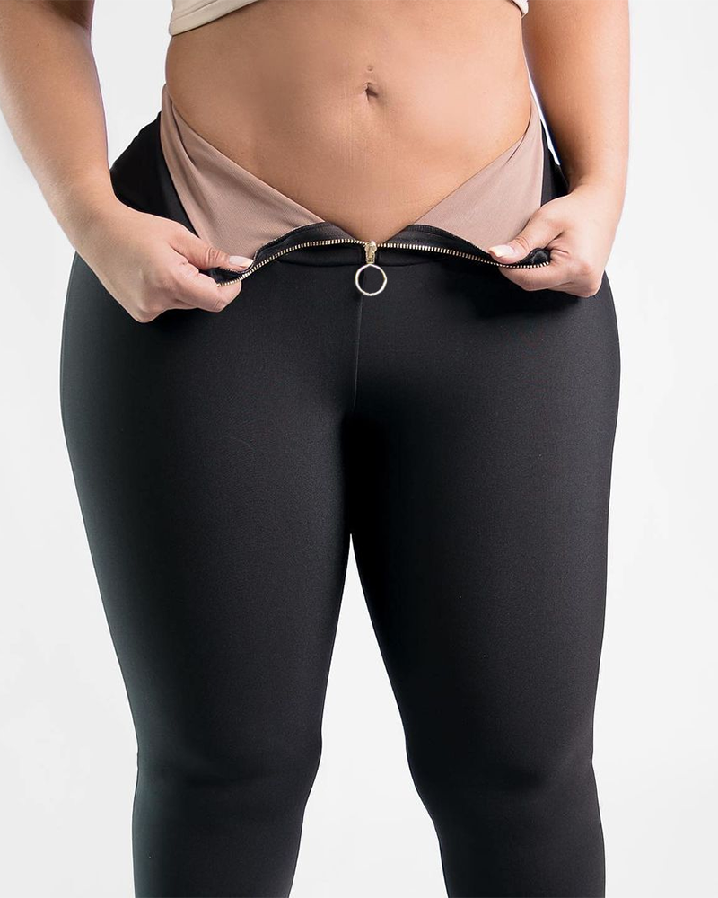 Negro - Corte slim - Leggings con control de barriga y realce de glúteos con cremallera