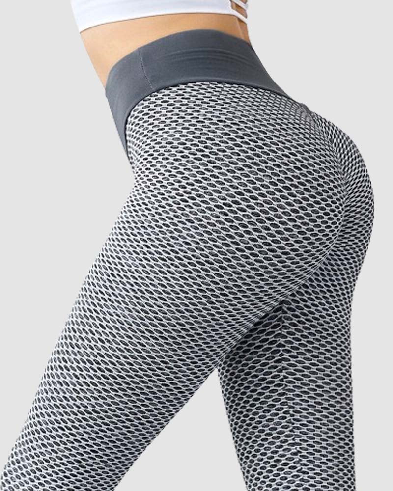 Pantalones de yoga de cintura alta con levantamiento de glúteos y anticelulíticos en forma de panal