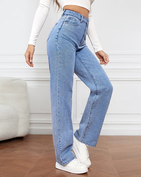 Women's High Waist Zipper Fly Straight Leg Jeans