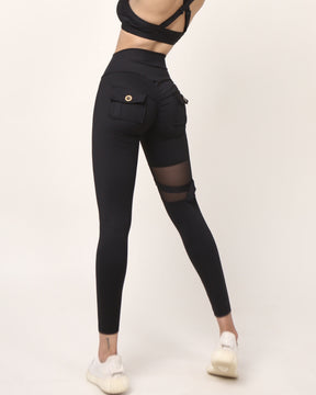 Unique Cut Out Pocket Mesh Yoga Pants Scrunch Bum Leggings