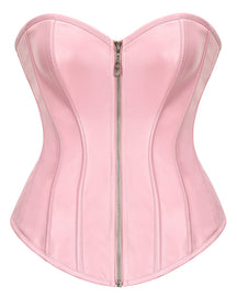 Womens Faux Leather Zipper Front Bustier Corset Top