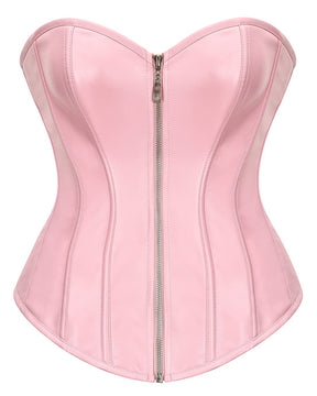 Womens Faux Leather Zipper Front Bustier Corset Top